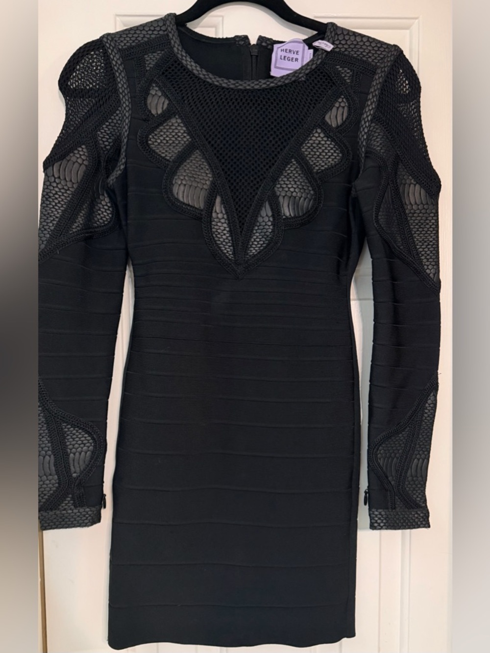 Herve Leger Monique Mesh Sleeve Bandage Dress- RARE